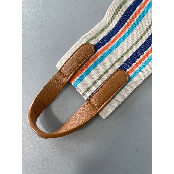 Striped Elastic Waist Wide Stretch Belt One Size Multicolor Beige Faux Leather - Picture 5 of 9